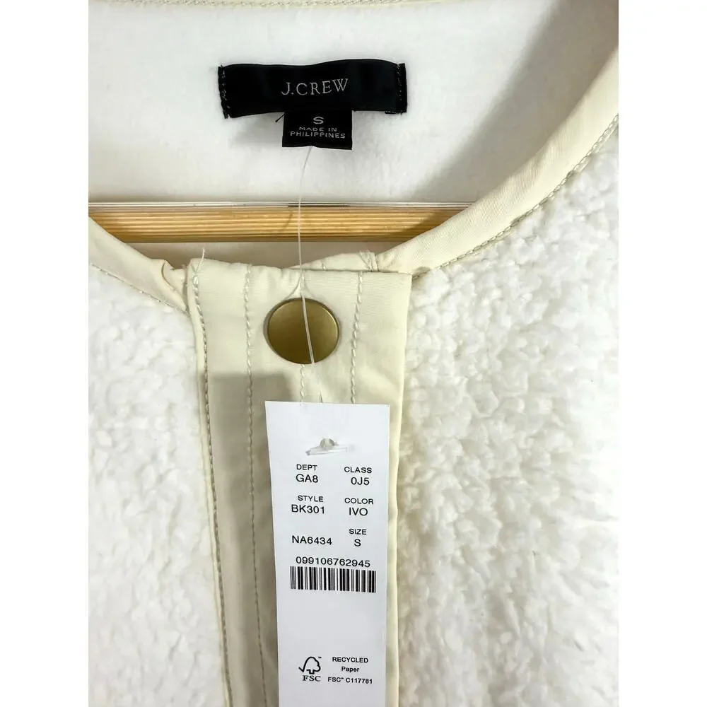 NWT J.Crew Teddy Sherpa Lady Jacket Ivory Cream Sz Small BK301 Snap Front Cozy